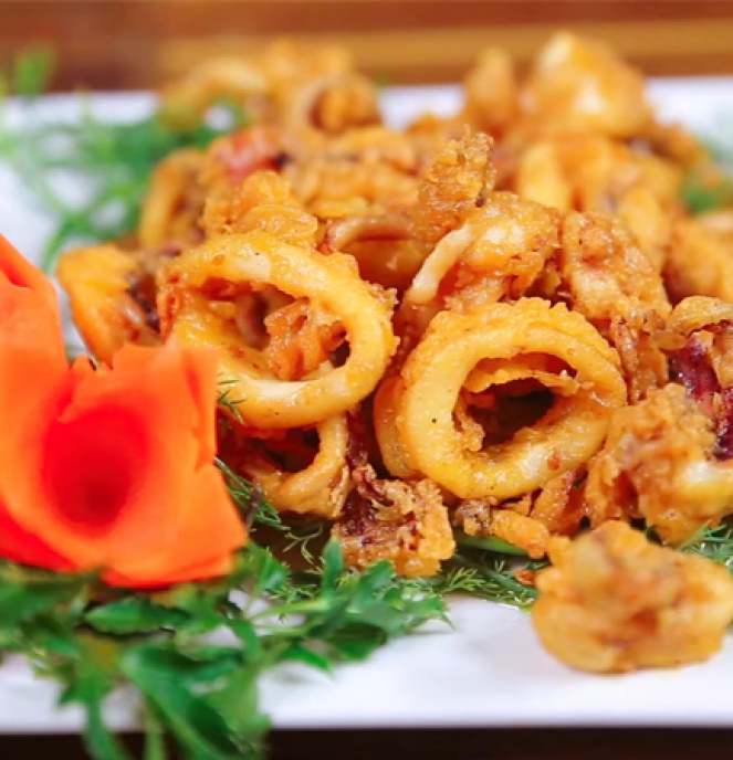 mực chiên bột bơ 